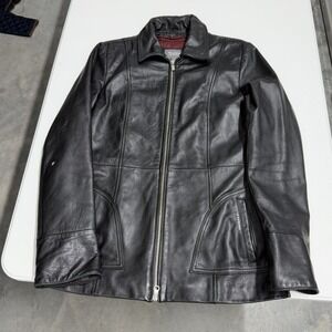Wilson Leather Maxima Womens Black Zip Up Leather Jacket Mid Length Coat S